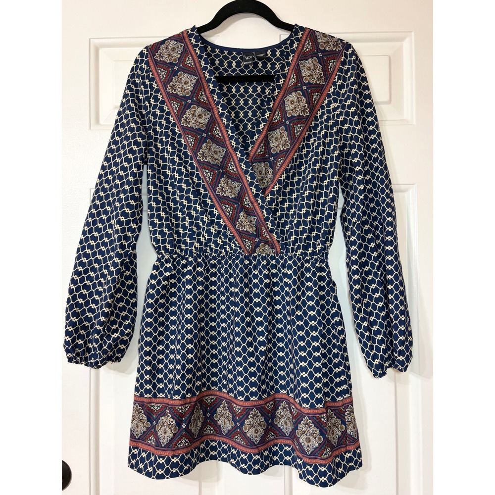 Windsor | Long Sleeve Faux Wrap Mini Dress | Medium || Navy Blue|